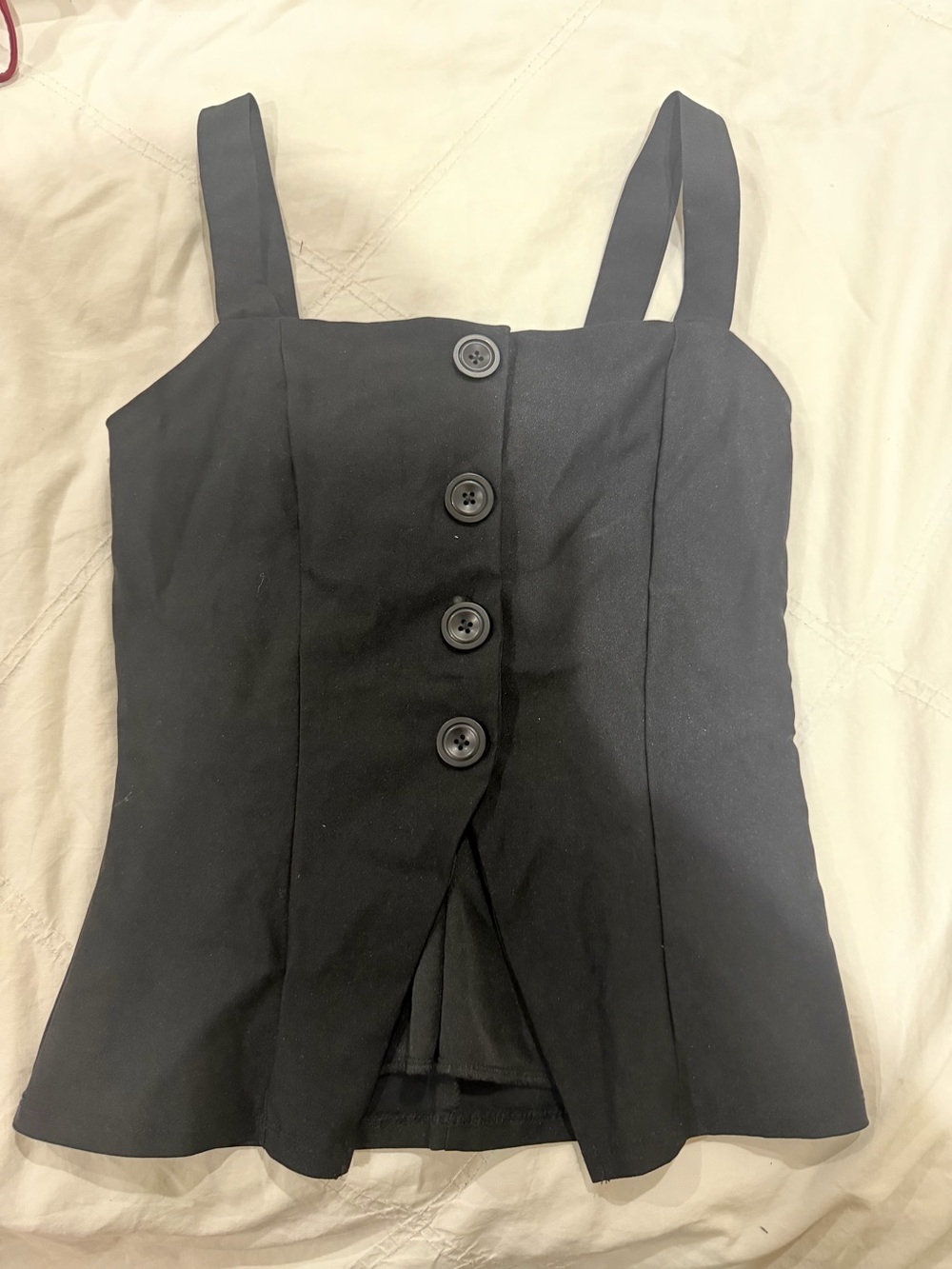 Black Button-Front Tank Top with Wide Straps